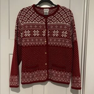 Liz Baker Red and White Patterned Cardigan